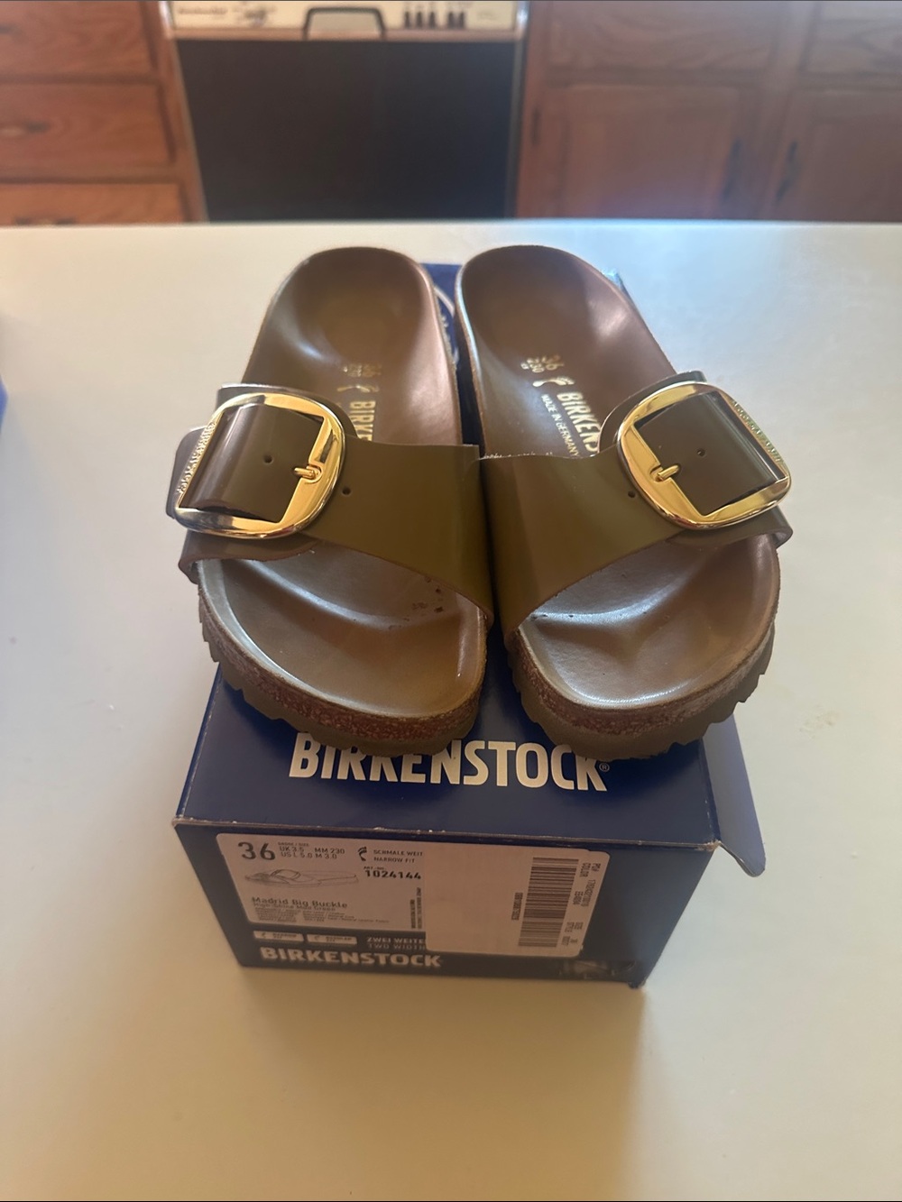 Birkenstock Madrid Big Buckle Slide — Olive with Gold Buckle NO LOW BALL OFFERS